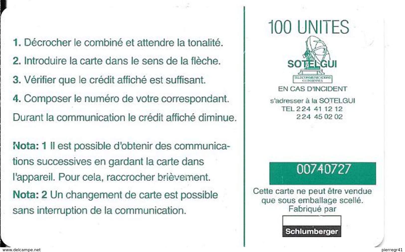 CARTE-PUCE-GUINEE-100U-SC7-LEFAS Et PANIERS-UTILISE-TBE - Guinee