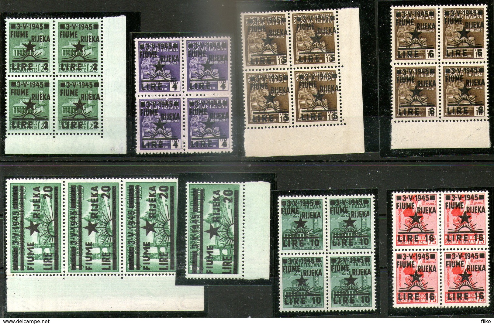 Yugoslavian Occupation Istria,1945,italien Stamps Surcharged, YV#20-26,Sassone#14/20,block Of 4 MNH* *,signet,as Scan - Occ. Yougoslave: Istria