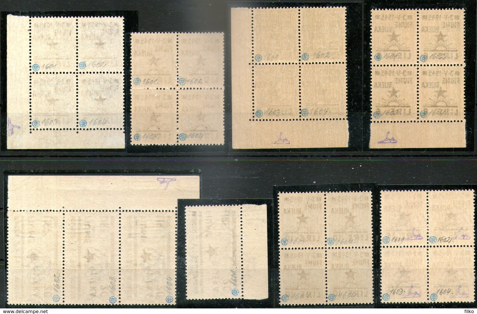 Yugoslavian Occupation Istria,1945,italien Stamps Surcharged, YV#20-26,Sassone#14/20,block Of 4 MNH* *,signet,as Scan - Occ. Yougoslave: Istria