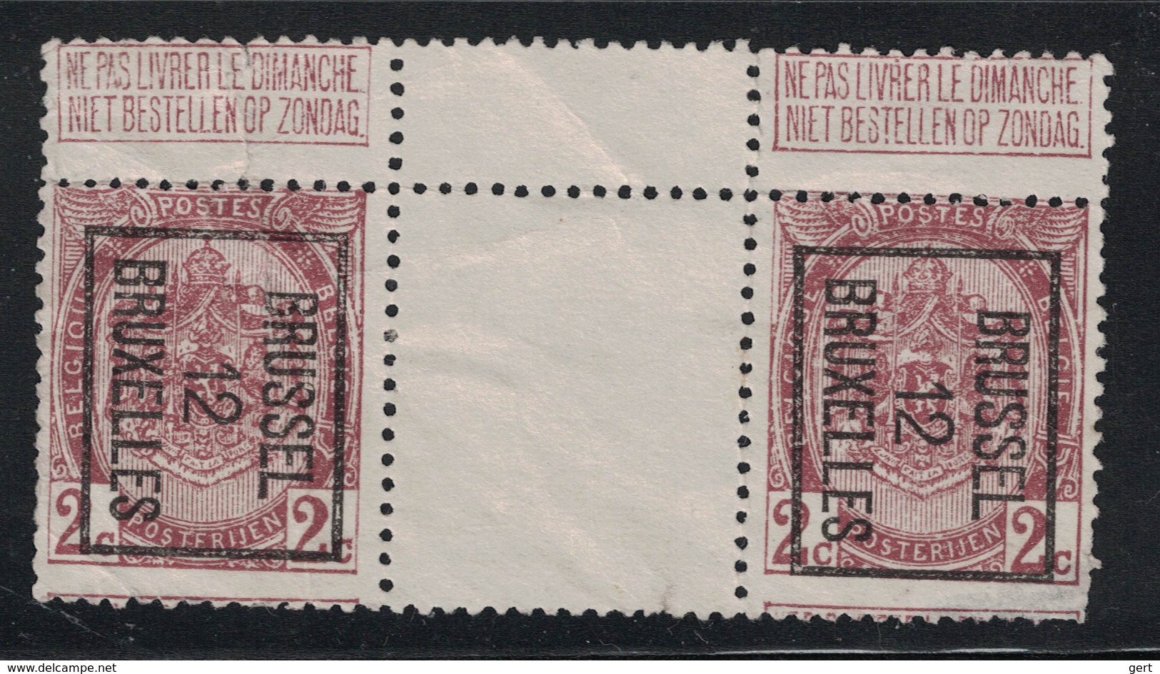 2c Preo 25B Brussel 12 Bruxelles Interpanneau - Tussenpaneel - Typo Precancels 1906-12 (Coat Of Arms)