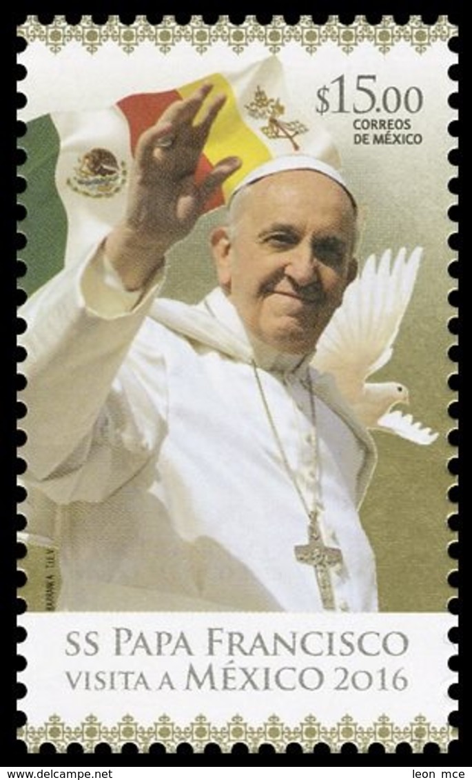 2016 Visita A México De S. S. Papa Francisco MNH MEXICAN AND VATICANO'S FLAG, DOVE, POPE FRANCISCO'S VISIT TO MEXICO - Mexico