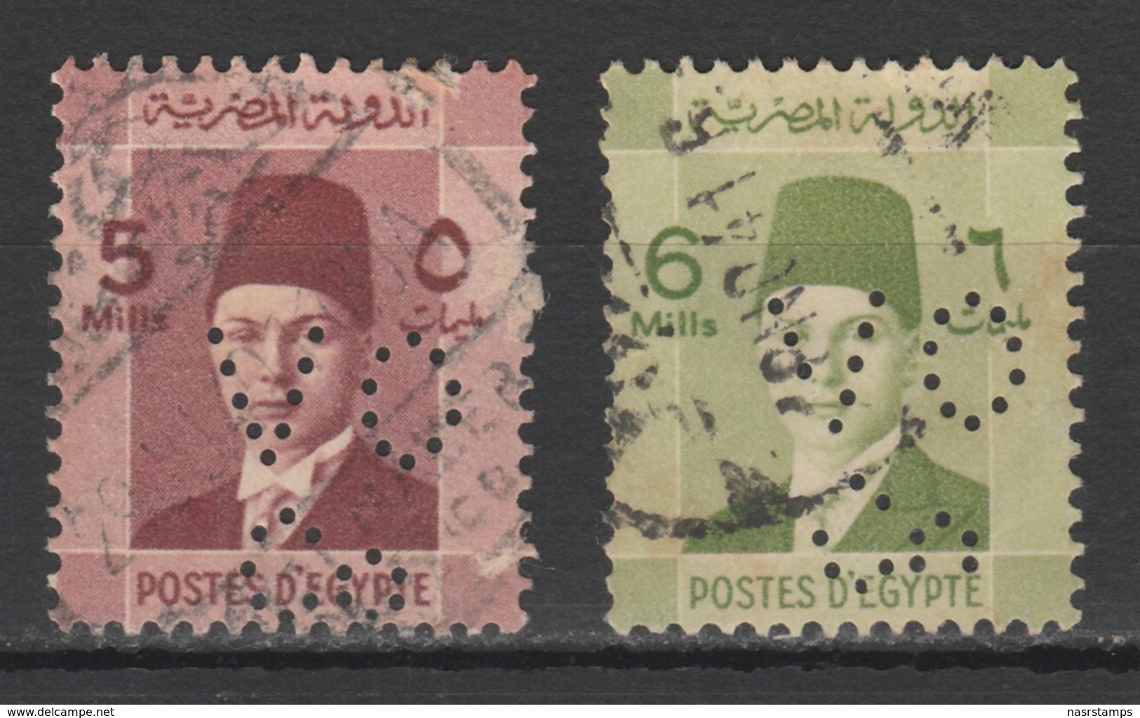 Egypt - 1937 - RARE - Perfin. - ( King Farouk - 5 & 6 M ) - Oblitérés