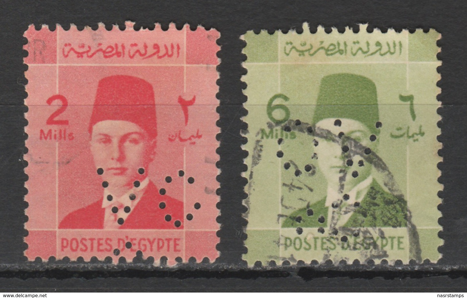 Egypt - 1937 - RARE - Perfin. - ( King Farouk - 2 & 6 M ) - Usados