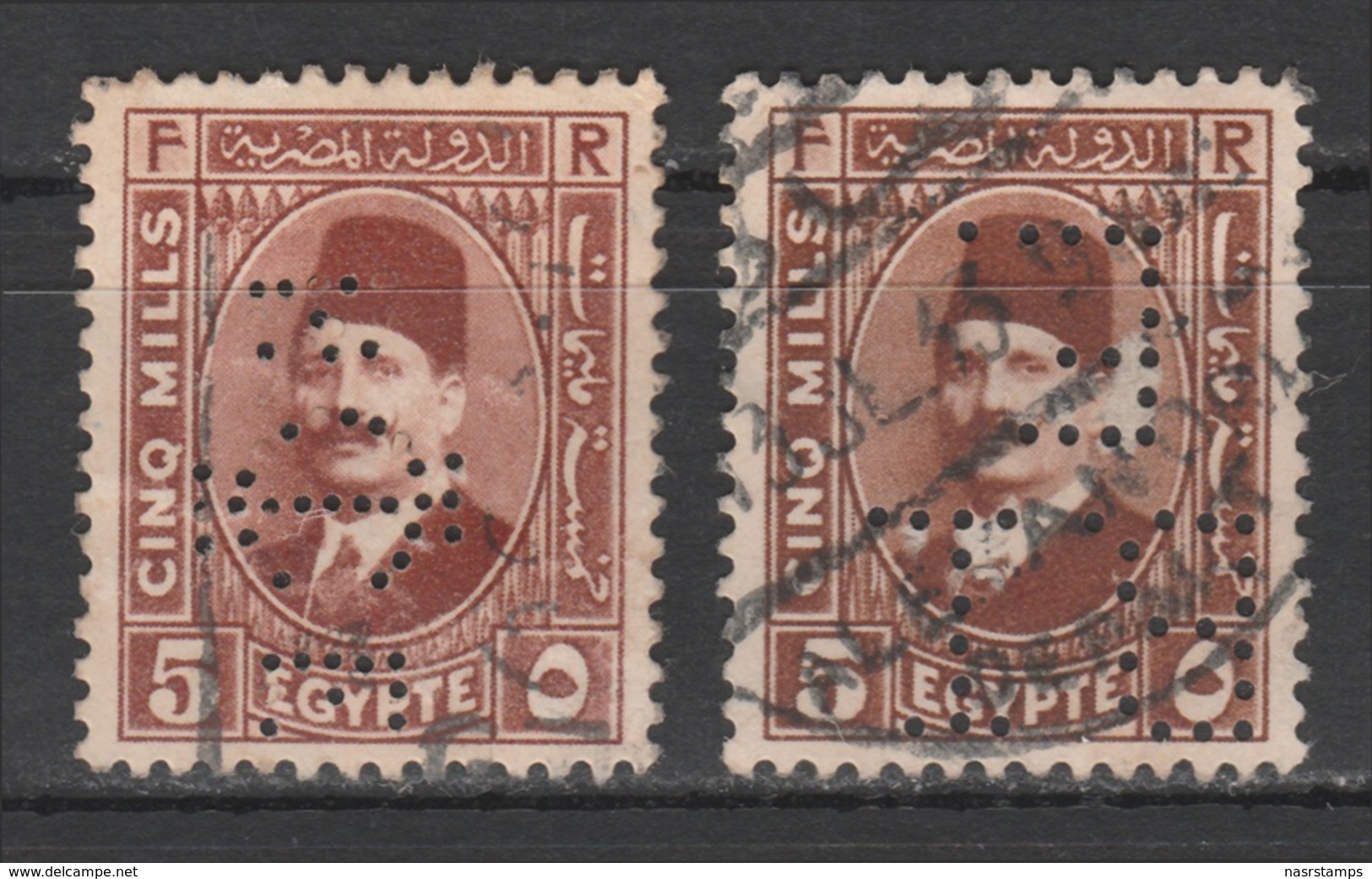 Egypt - 1927- RARE - Perfin. - ( King Fouad - 5 M ) - Used Stamps