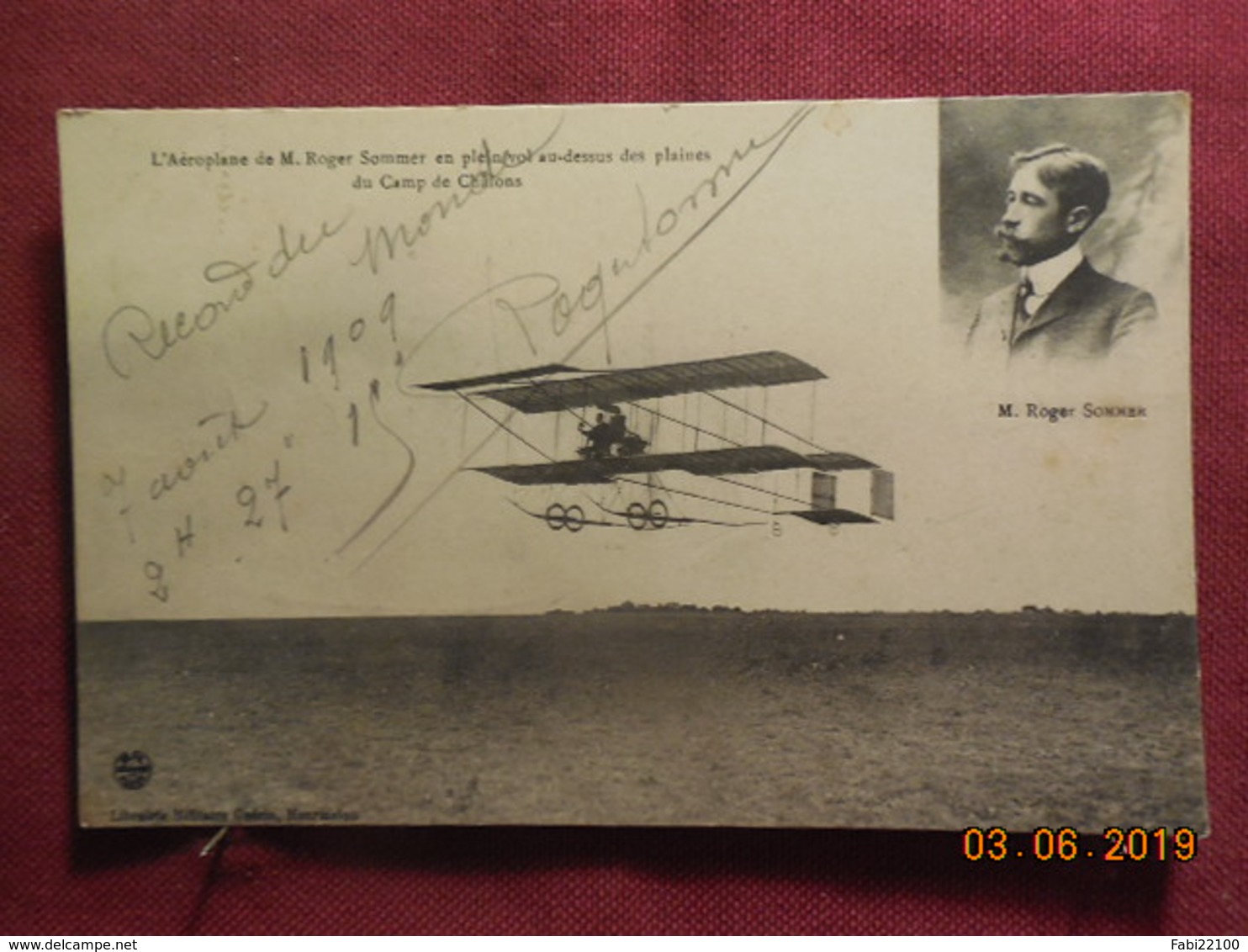 CPA - L'Aéroplane De M.Roger Sommer En Plein Vol ( Record Du Monde Le 7 Aout 1909) - ....-1914: Précurseurs