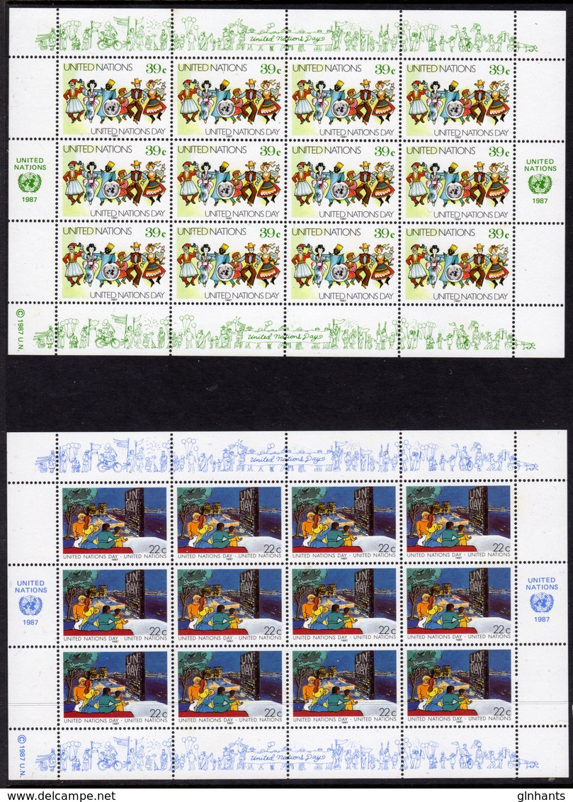 UNITED NATIONS NEW YORK - 1987 USA UNITED NATIONS DAY SHEETLETS (2) FINE MNH ** SG 524-525 X 12 - Unused Stamps