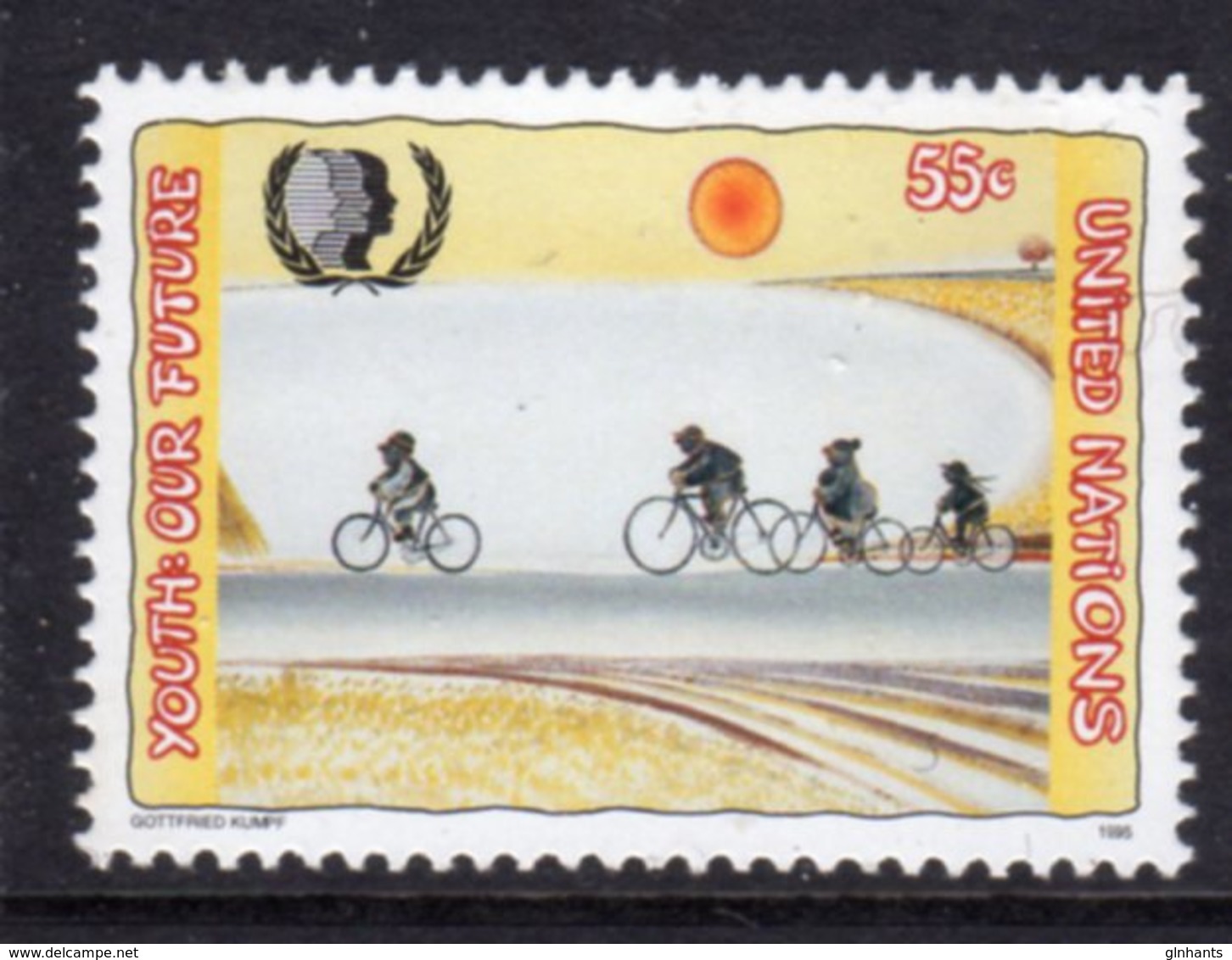 UNITED NATIONS NEW YORK - 1995 INTERNATIONAL YOUTH YEAR 55c CYCLING STAMP FINE MNH ** SG 672 - Unused Stamps