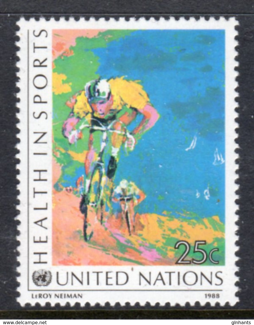 UNITED NATIONS - 1988 HEALTH IN SPORTS 25c CYCLING STAMP FINE MNH ** SG 535 - Unused Stamps