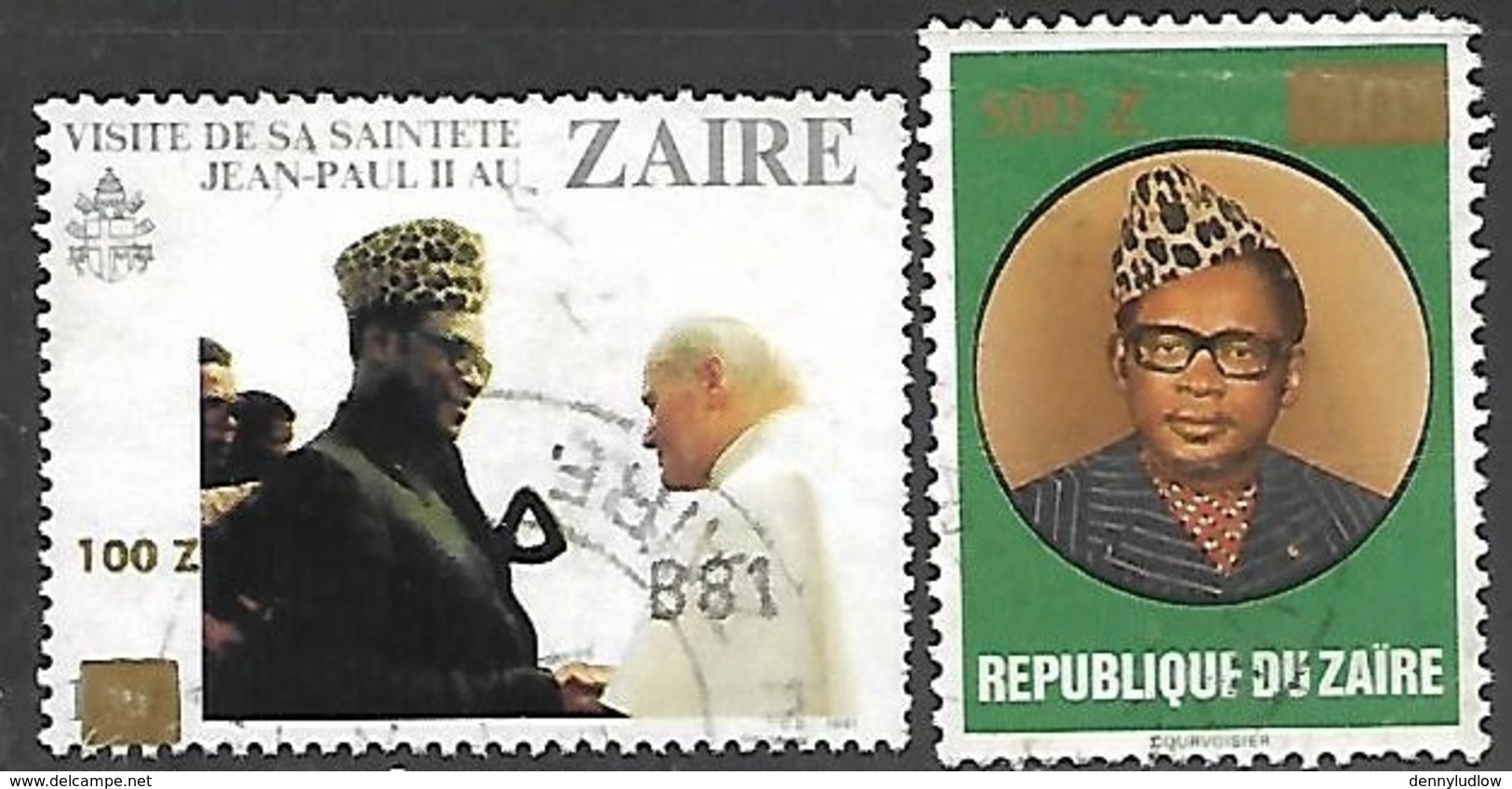 Zaire  1990  Sc#1302  100z &  1334  500Z  Surcharges  Used   2016 Scott Value $13.60 - Used Stamps