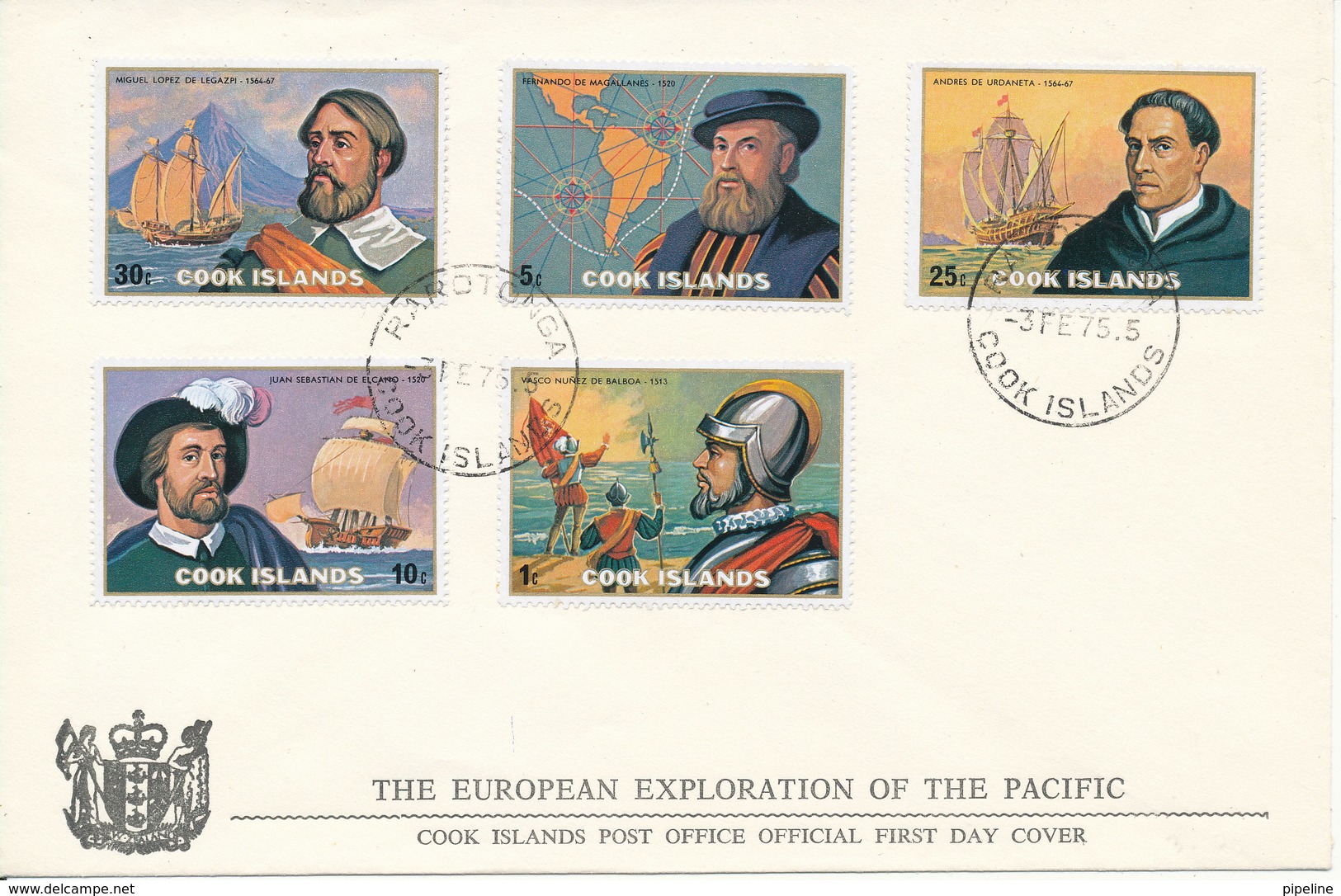 Cook Islands FDC 3-2-1975 The European Exploration Of The Pacific Complete Set Of 5 - Islas Cook