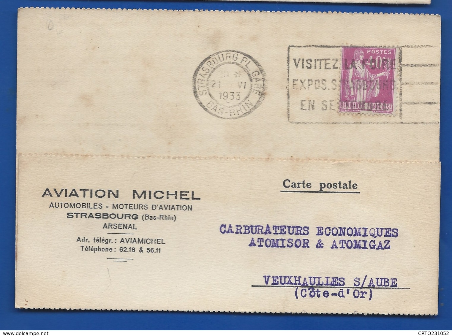 Carte à Entête D'Entreprise Aviation MICHEL   Automobiles-Moteurs D'Aviation   STRASBOURG     Année 1933 - Strasbourg