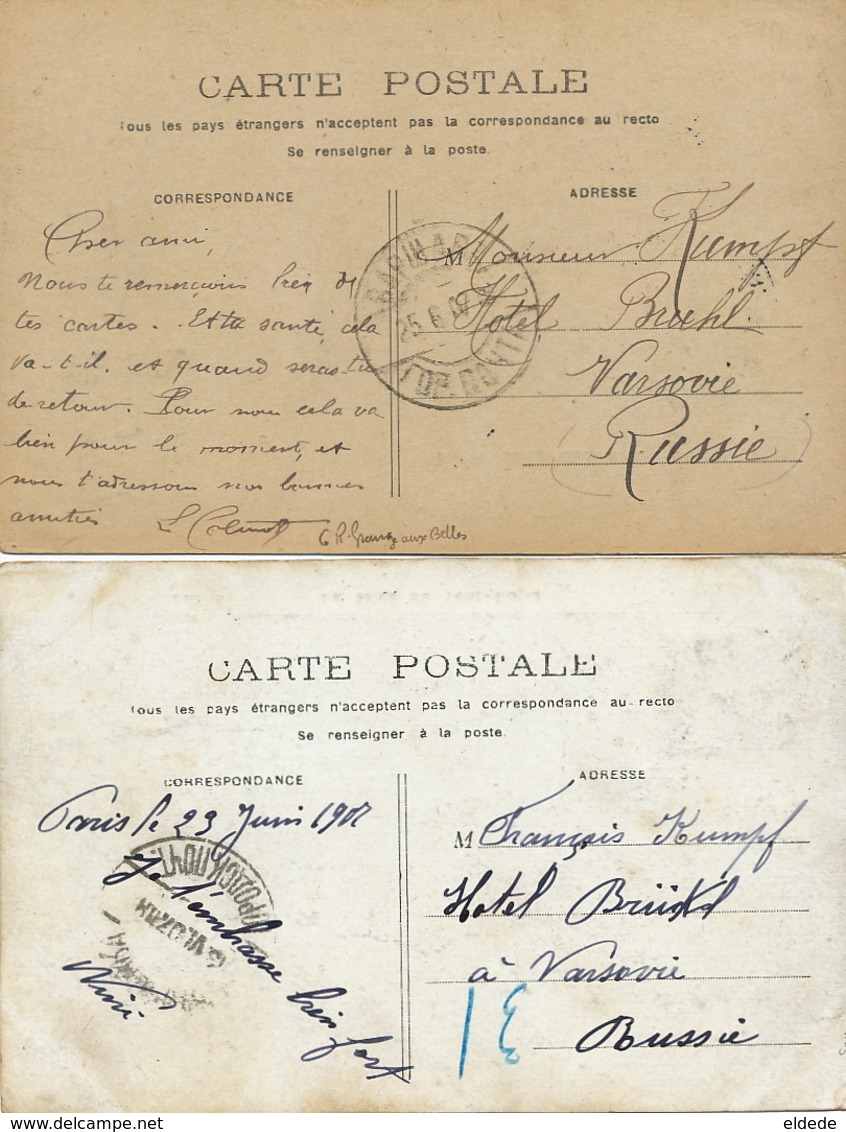 2 Cards Sent To Hotel Bristol Varsovie Russie To François Kumpf - Polonia