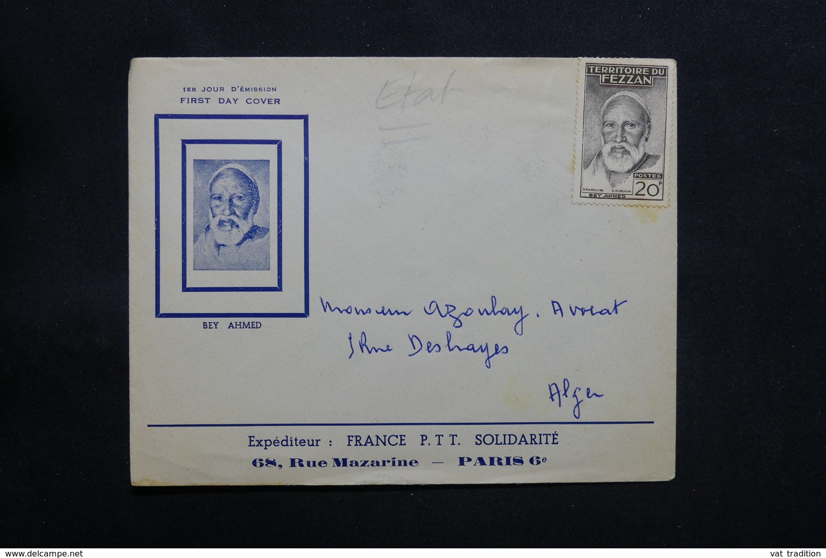 FEZZAN - Enveloppe FDC De Bey Ahmed , Non Oblitérée - L 31119 - Storia Postale