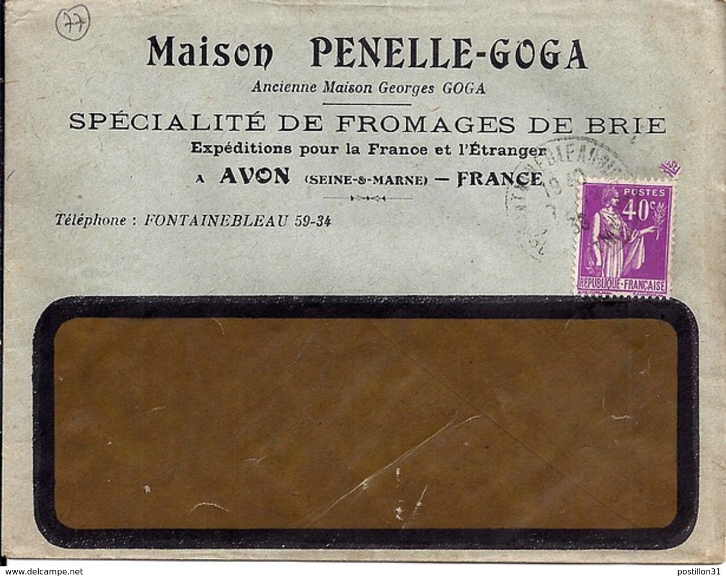 77 - SEINE ET MARNE - AVON -  ENTETE "MAISON PENELLE-GOGA/FROMAGES DE BRIE"  1936 - Manual Postmarks
