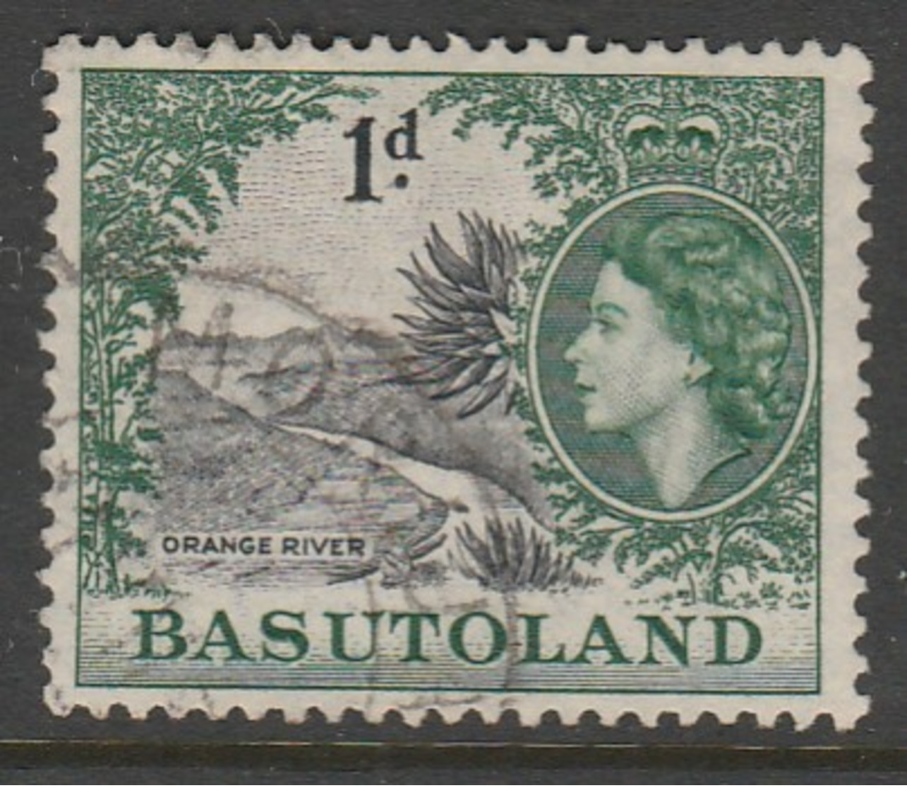 Basutoland/Lesotho 1954 Queen Elizabeth II  1 P Green/black SW 47 O Used - 1933-1964 Colonia Británica