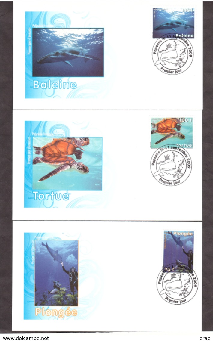 Polynésie Française - 2009 - 3 Enveloppes 1er Jour - Baleine - Tortue - Plongée - Lettres & Documents