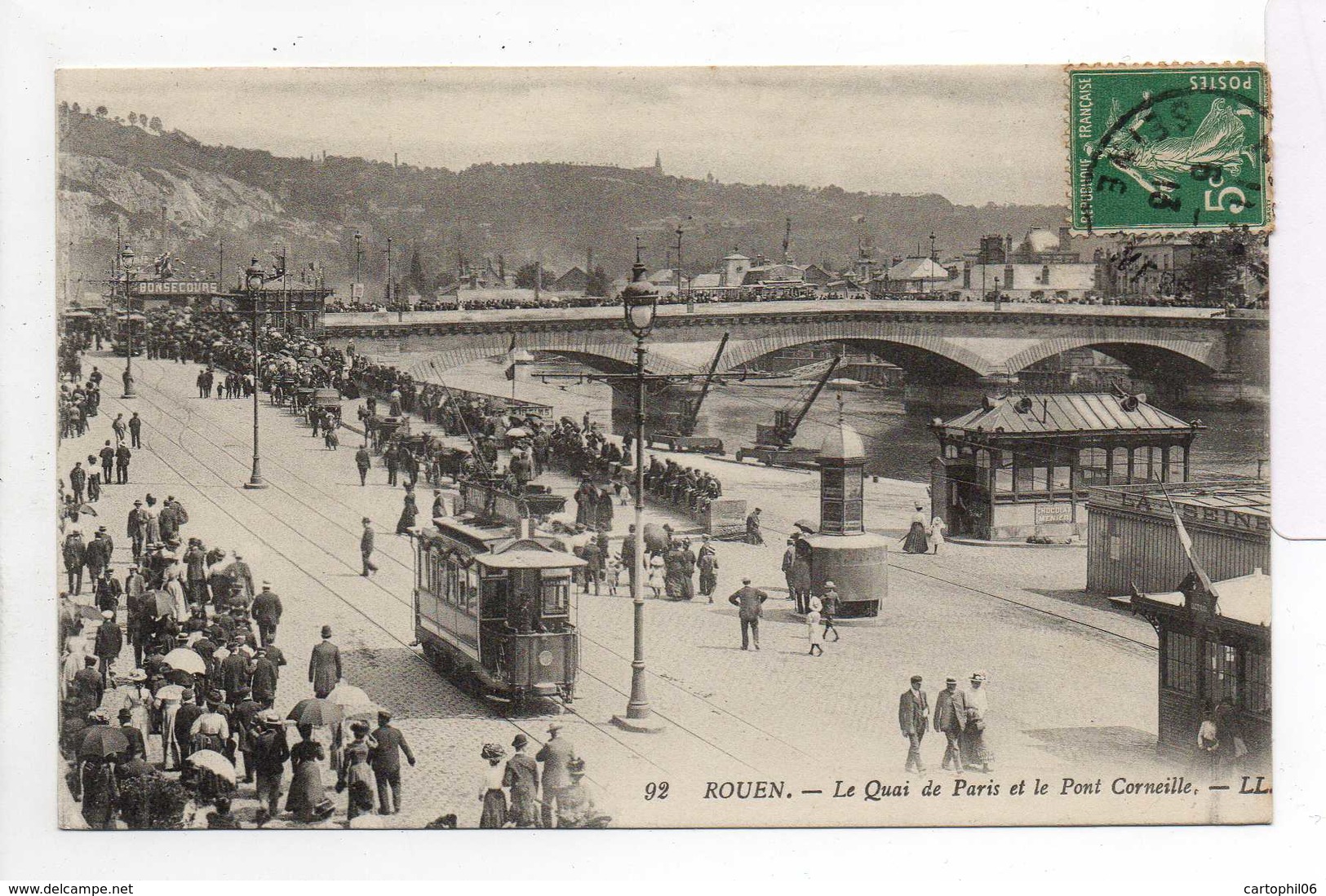 - CPA ROUEN (76) - Le Quai De Paris Et Le Pont Corneille 1913 (belle Animation Avec Tramway) - - Rouen