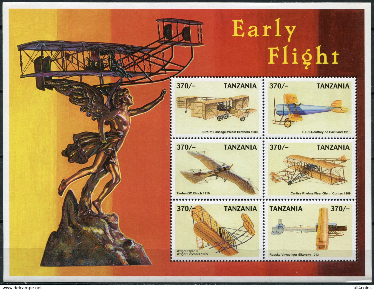 Tanzania 1999. First Aircraft (MNH OG) Miniature Sheet - Tanzania (1964-...)