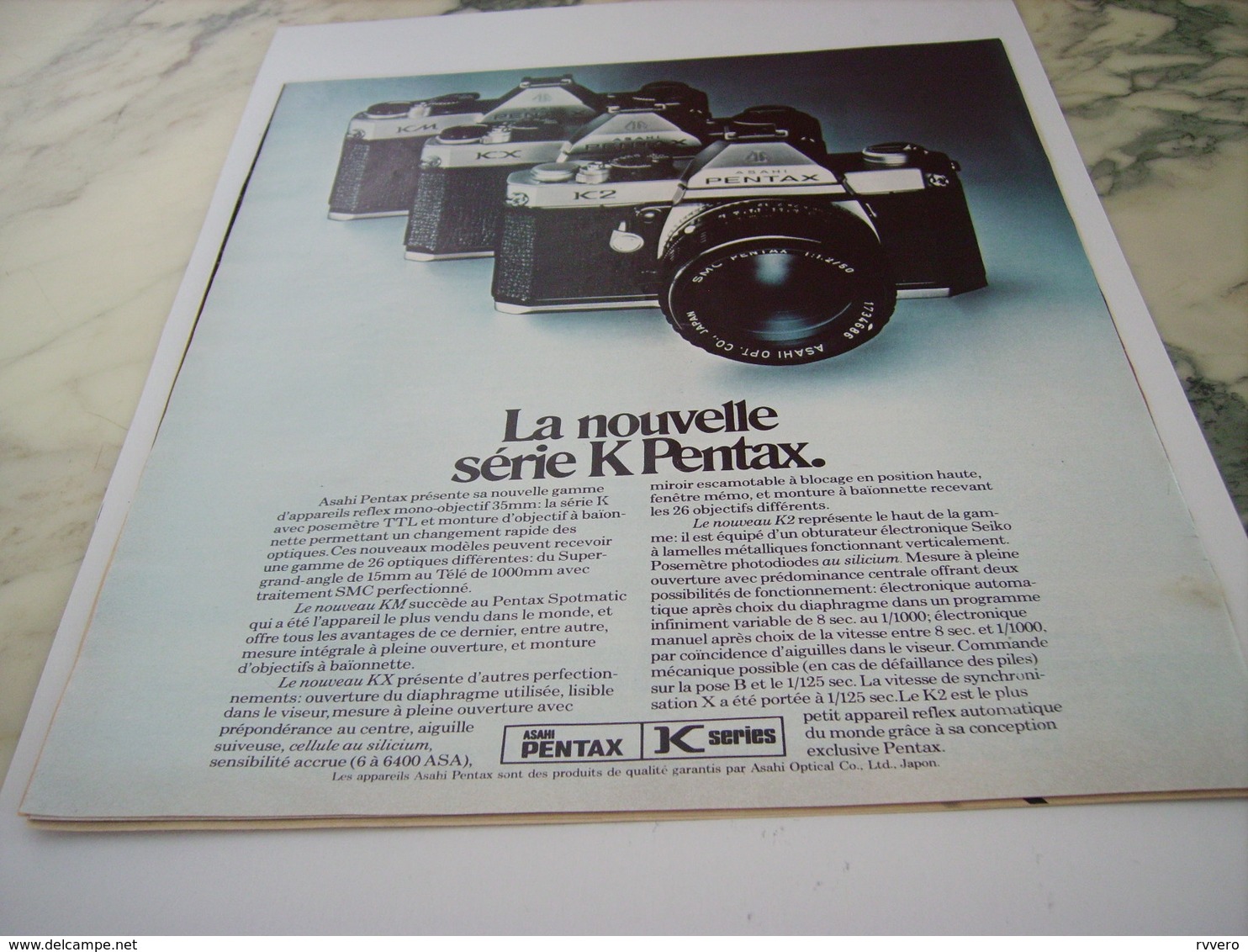 ANCIENNE PUBLICITE NOUVELLE SERIE K APPAREIL PHOTO   PENTAX  1975 - Autres & Non Classés