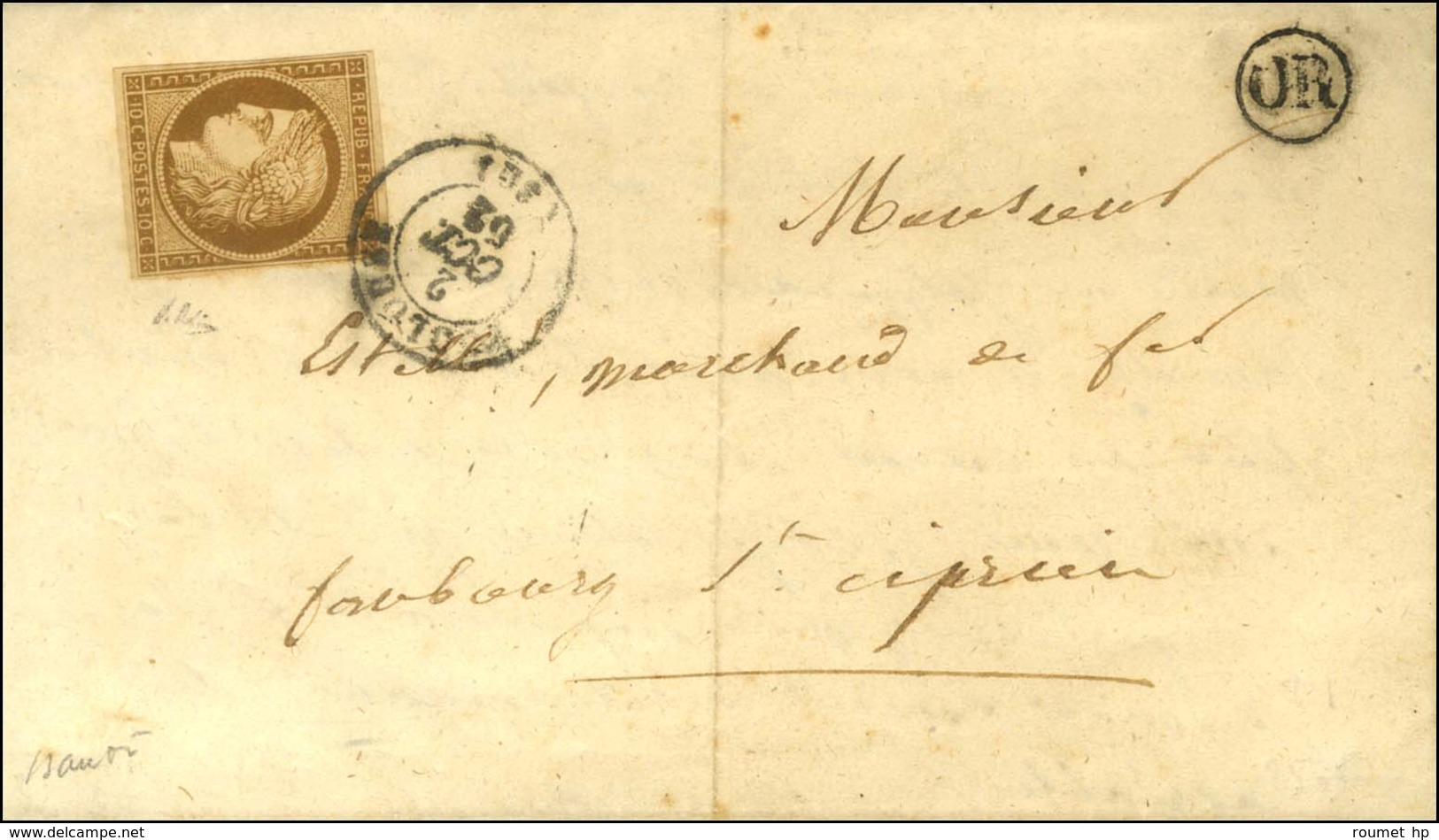 Càd T 15 TOULOUSE (30) / N° 1 Bistre Brun Sur Lettre Locale. 1852. - TB / SUP. - R. - 1849-1850 Ceres