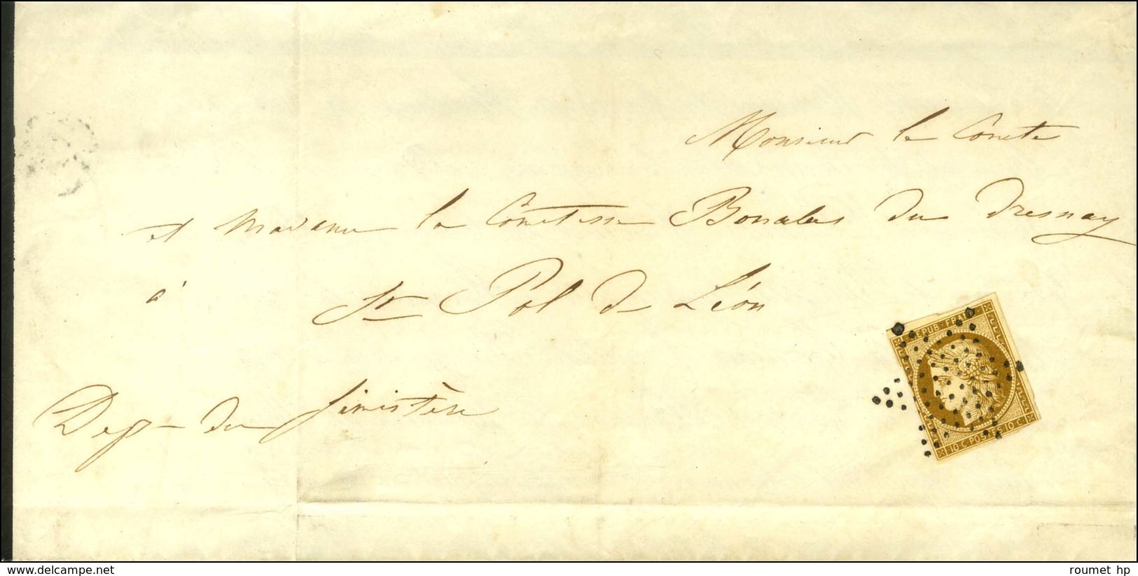 Etoile / N° 1 (leg Def) Sur Imprimé Complet Pour St Paul De Léon. 1852. - TB. - 1849-1850 Ceres