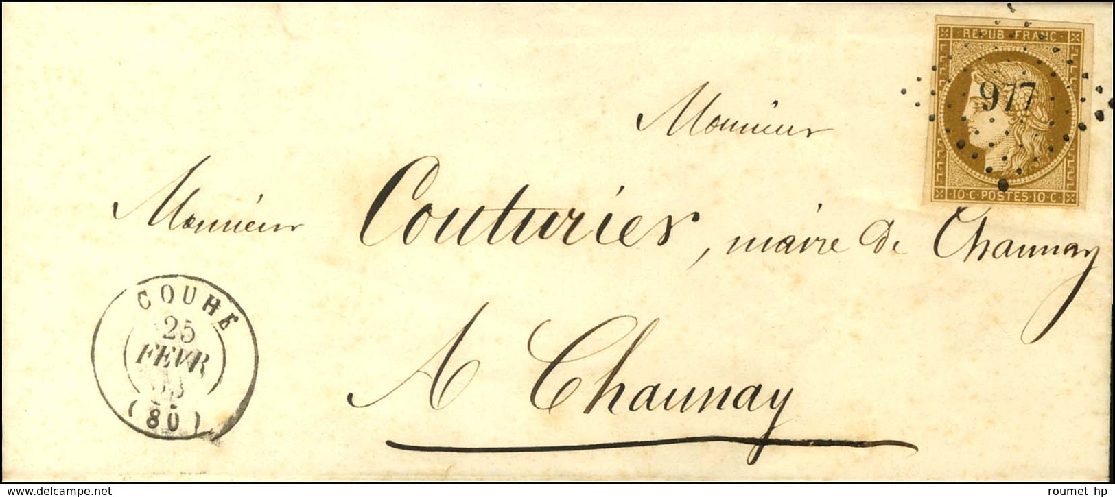 PC 977 / N° 1 Bistre Brun Très Belles Marges Càd T 15 COUHE (80) Sur Lettre Locale Pour Chaunay. 1853. - SUP. - R. - 1849-1850 Cérès