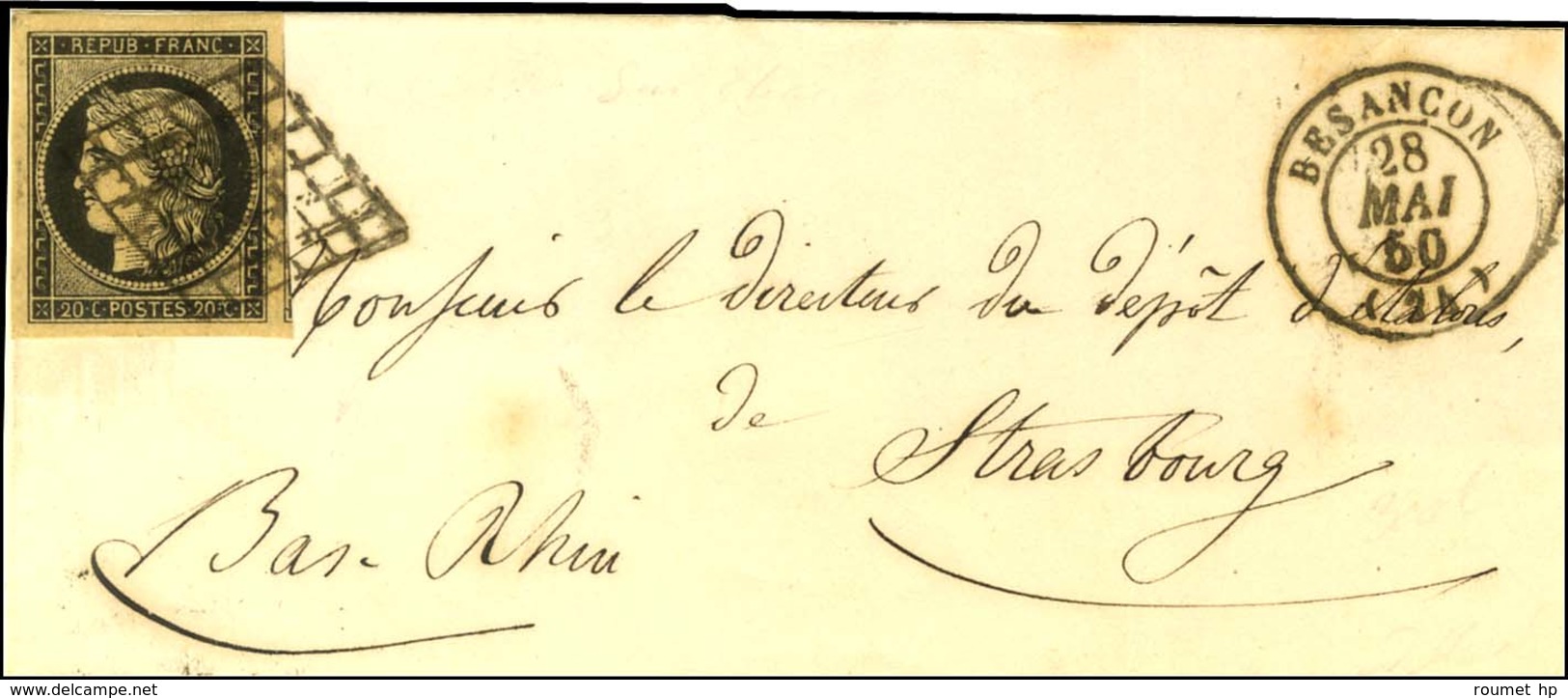 Grille / N° 3 Nuance Chamois, Superbes Marges Càd T 15 BESANCON (24) Sur Lettre Partielle Pour Strasbourg. 1850. - TB. - - 1849-1850 Ceres