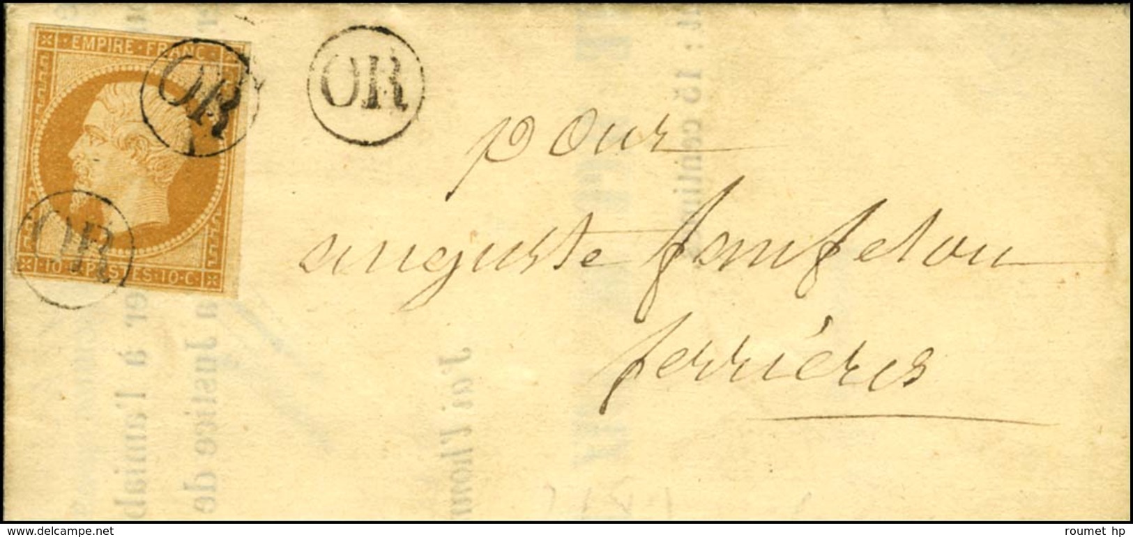 OR (2 Frappes) / N° 13 Sur Lettre Avec Texte Daté D'Aucun Le 22 Août 1855 Pour Ferrières. - TB / SUP. - 1853-1860 Napoleon III