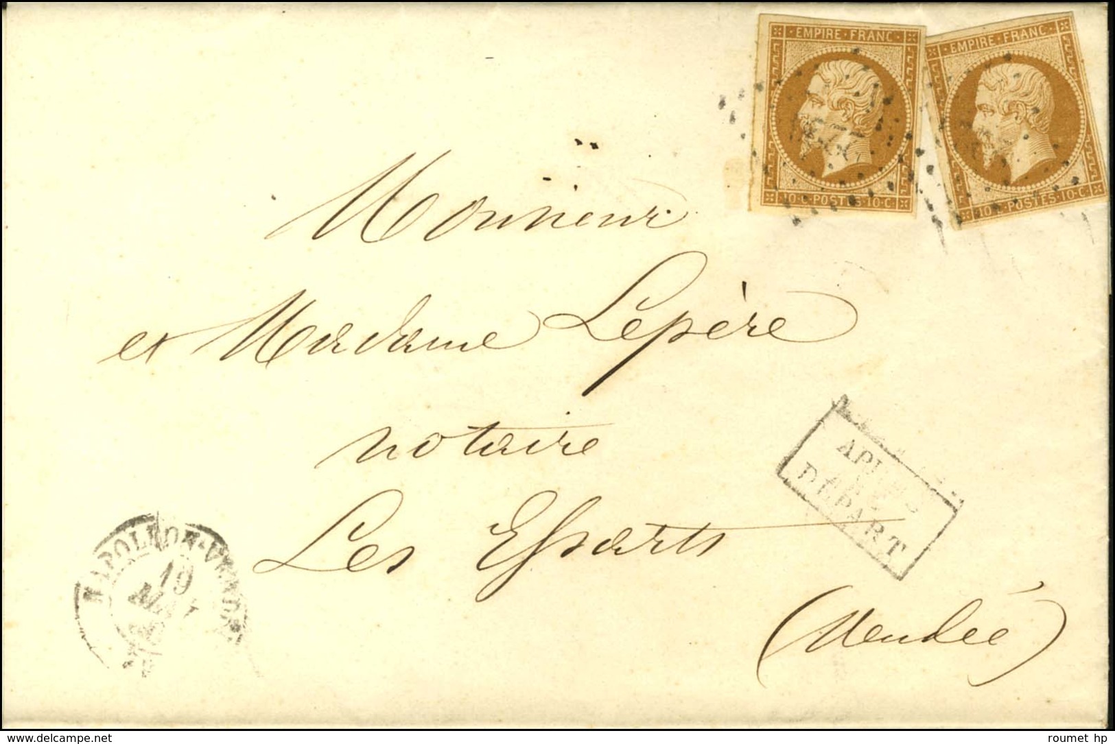 PC 2226 / N° 13 Type I Bistre-brun (2) Càd T 15 NAPOLEON-VENDEE 79 Sur Imprimé Complet 2 Ports Pour Les Essarts. 1860. - - 1853-1860 Napoleone III