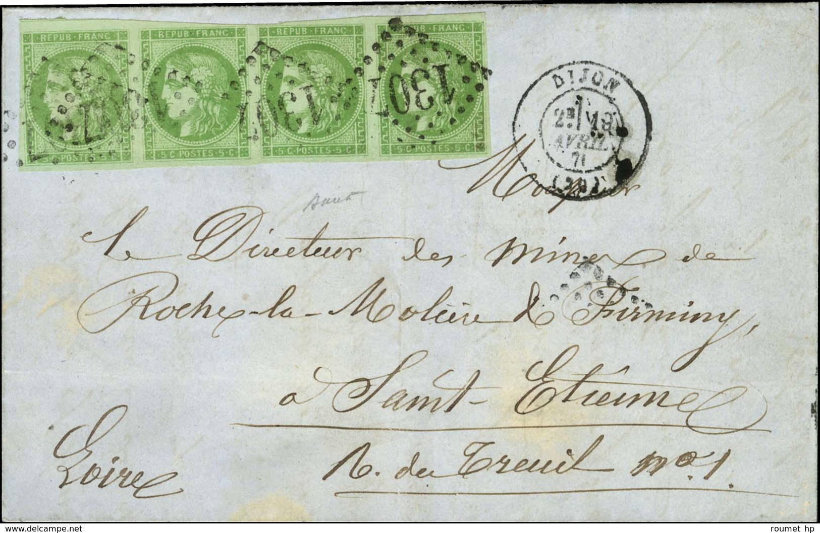 GC 1307 / N° 42 Bande De 4 Càd T 17 DIJON (20). 1871. - TB. - R. - 1870 Bordeaux Printing