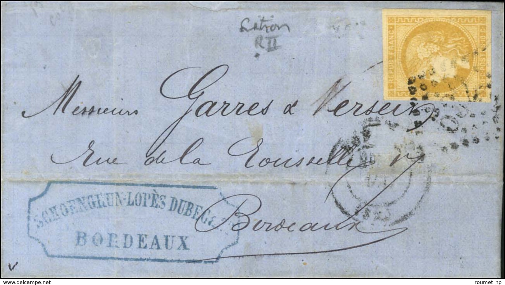 GC 532 / N° 43 Nuance Citron Càd T 17 BORDEAUX (32) Sur Lettre Locale. 1871. - TB. - 1870 Emisión De Bordeaux