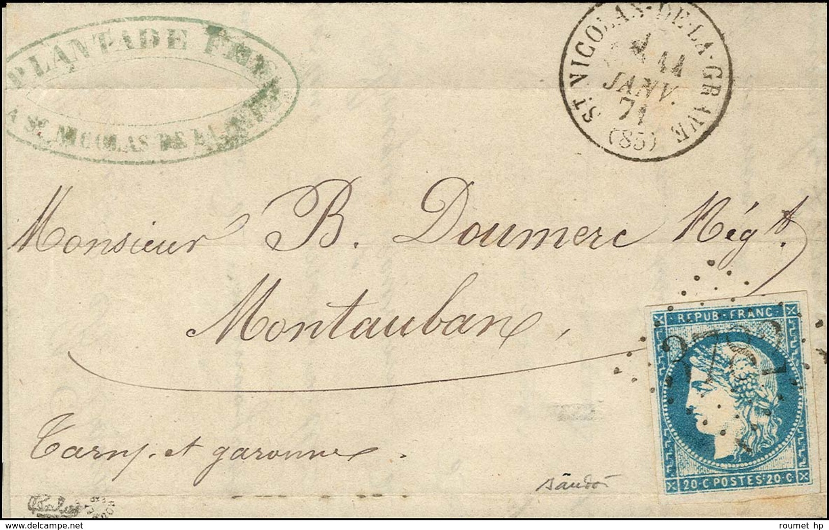 GC 3782 / N° 44 Belles Marges, Càd T 16 ST NICOLAS-DE-LA-GRAVE (85). 1871. - SUP. - R. - 1870 Emissione Di Bordeaux