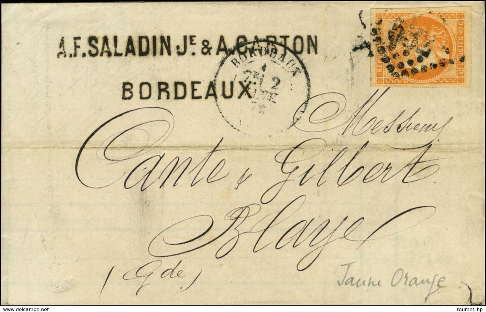 GC 532 / N° 48 Jaune-orange Càd T 17 BORDEAUX (32). 1872. - TB. - 1870 Emisión De Bordeaux