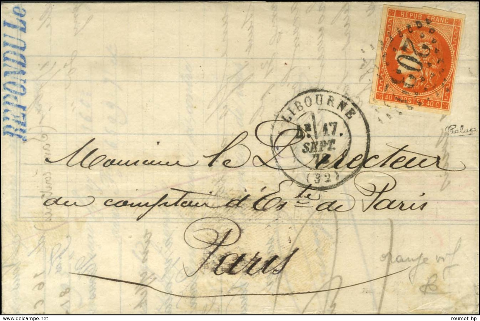 GC 2032 / N° 48 Nuance Orange Vif, Belles Marges Càd T 17 LIBOURNE (32). 1872. - TB / SUP. - 1870 Emisión De Bordeaux
