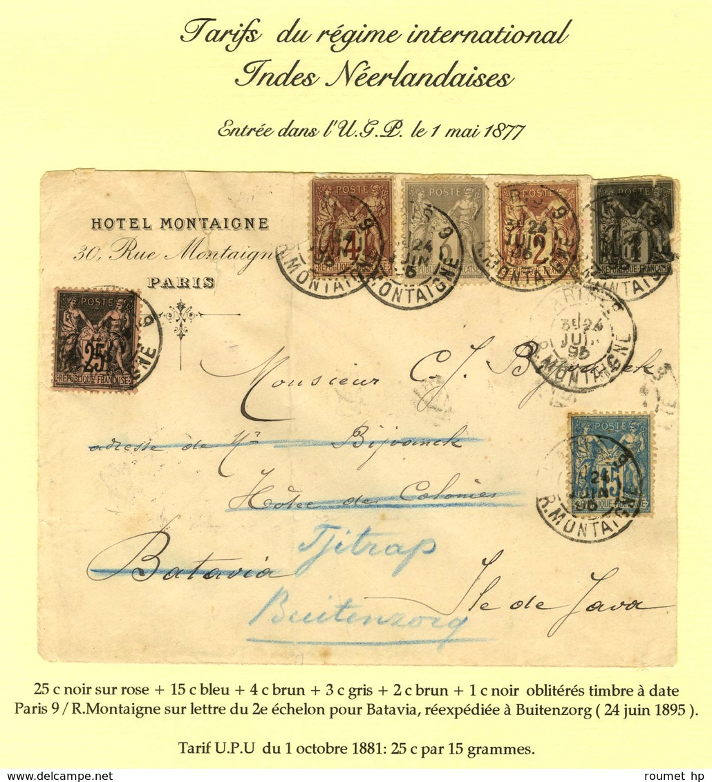 Càd PARIS 9 / R. MONTAIGNE / N° 83 (def) + 85 + 87 + 88 + 90 + 97 Sur Lettre 2 Ports Pour Batavia Réexpédiée à Buitenzor - 1876-1878 Sage (Type I)