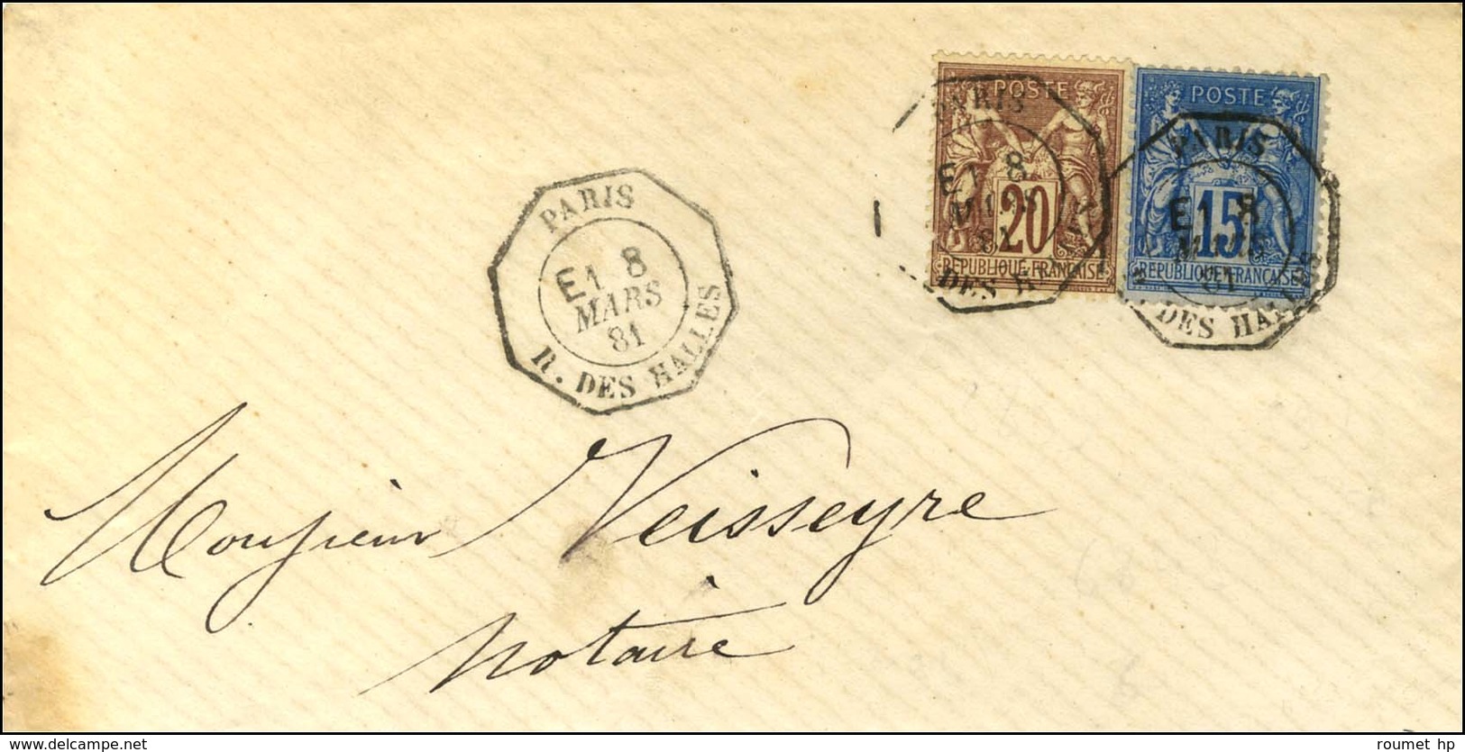 Càd Octo De Lev Ex PARIS / R. DES HALLES E1 / N° 67 + 90. 1881. - SUP. - 1876-1878 Sage (Type I)