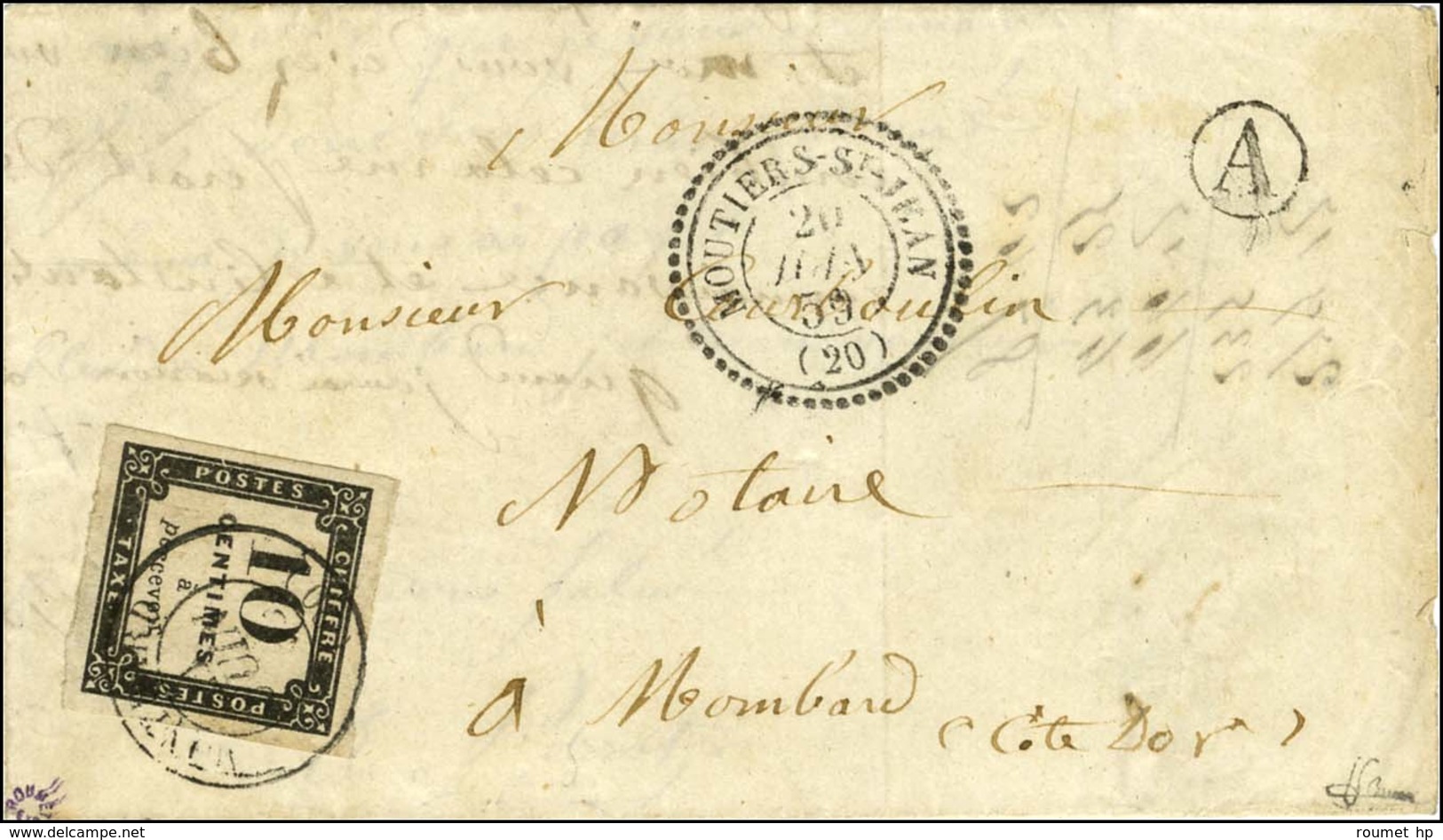 Càd T 22 MOUTIERS-ST-JEAN (20) Sur Lettre Non Affranchie Pour Montbard, à L'arrivée Càd T 15 MONTBARD (20) / Timbre-taxe - 1859-1959 Storia Postale