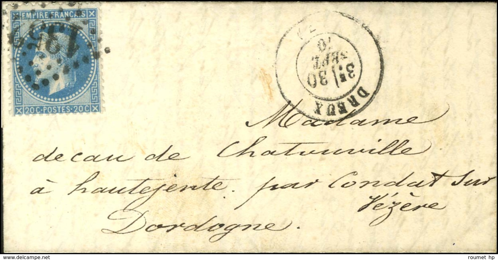 Lettre Avec Texte Daté De Paris Le 29 Septembre 1870 Adressée à Condat Sur Vézère (Dordogne). Très Bon Texte Mentionnant - Oorlog 1870