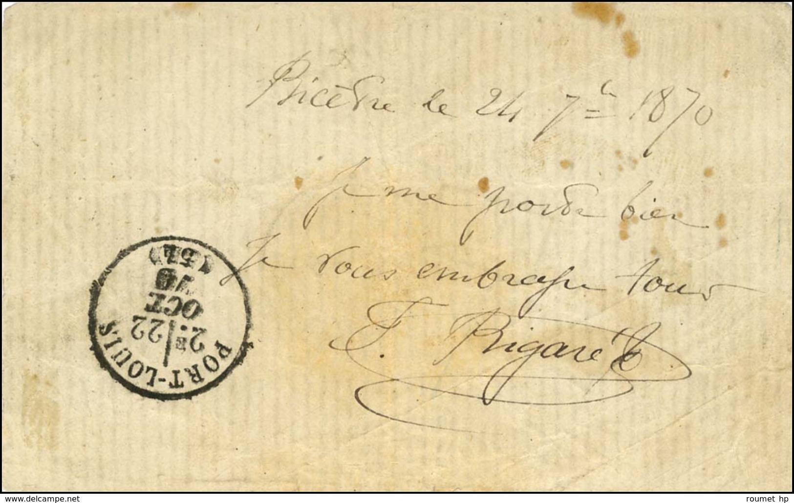 Càd PARIS / LA MAISON BLANCHE 26 SEPT. 70 + PP Et Très Rare Griffe Encadrée Bleue MARINS / DE / LORIENT Sur Papillon Dat - Guerra Del 1870