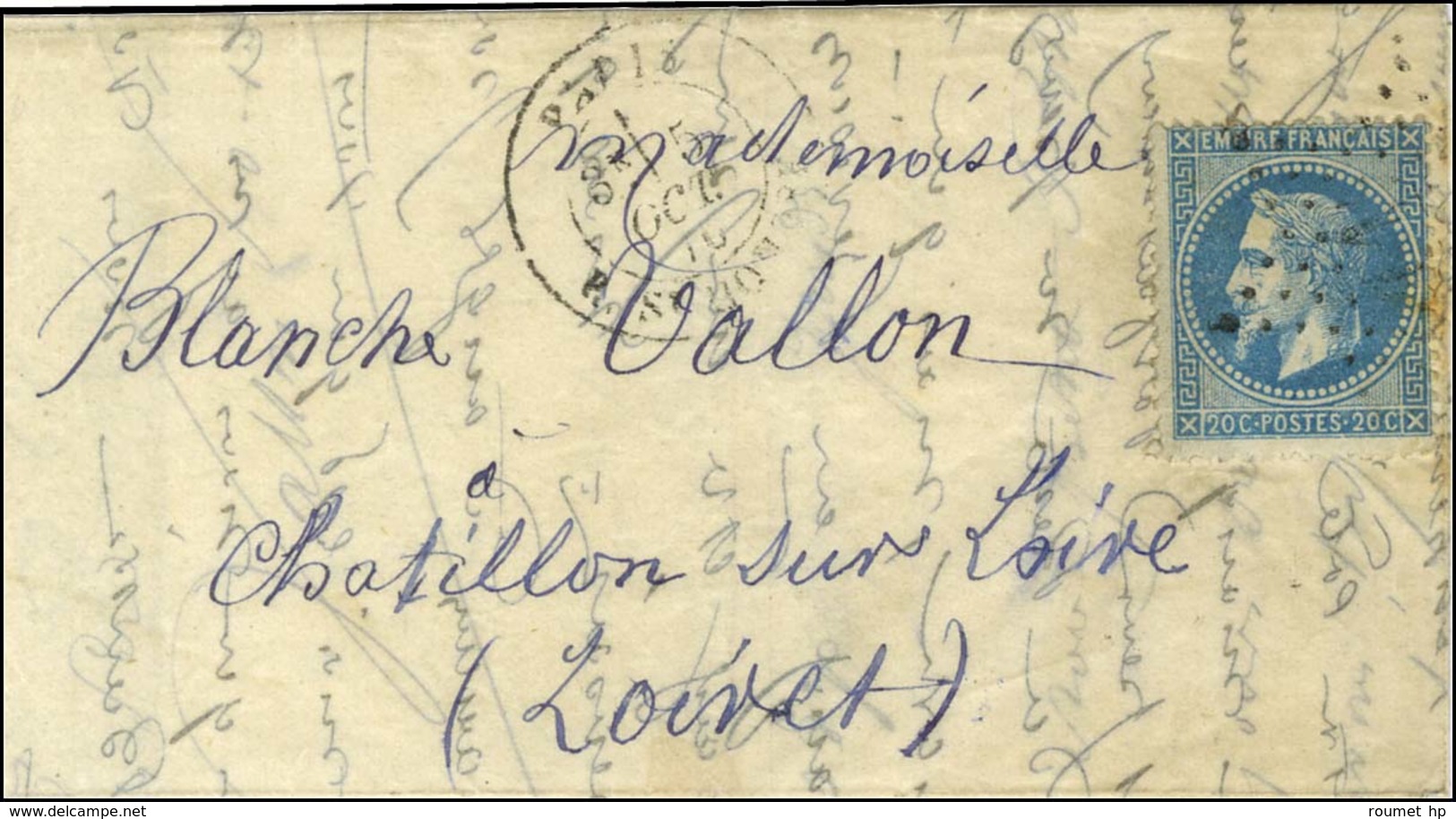 Etoile 11 / N° 29 Càd PARIS / R. ST HONORE 5 OCT. 70 Sur Lettre Pour Chatillon Sur Loire Sans Càd D'arrivée. L'ARMAND BA - Oorlog 1870
