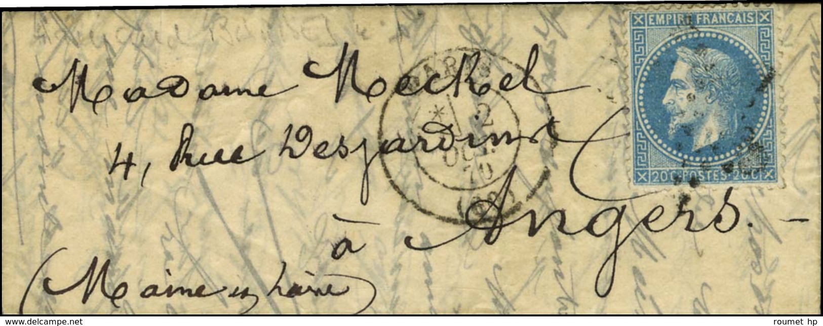 Etoile / N° 29 Càd PARIS (60) 2 OCT. 70 Sur Lettre Pour Angers. Au Verso, Càd D'arrivée 16 OCT. 70. L'ARMAND BARBES. - T - War 1870