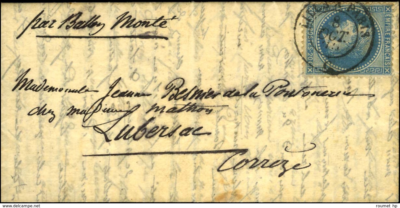 Lettre Avec Texte Daté De Paris Le 30 Septembre 1870 Pour Lubersac (Corrèze). Au Recto, Càd LILLE A PARIS / C 8 OCT. 70. - War 1870