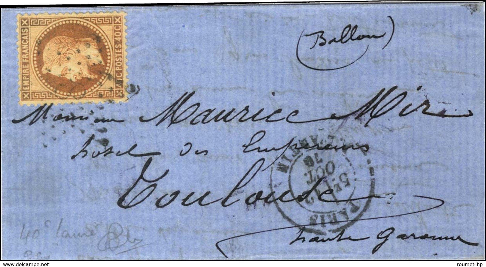 Etoile 8 / N° 31 Càd PARIS / R. D'ANTIN 12 OCT. 70 Sur Lettre Suraffranchie Pour Toulouse. Au Verso, Càd D'arrivée 18 OC - Oorlog 1870