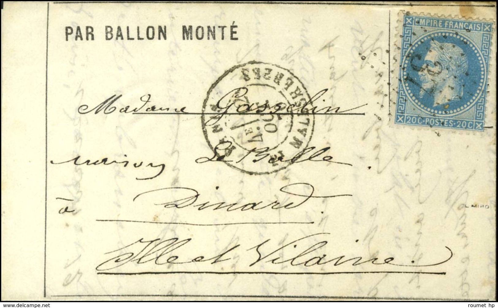 Etoile 37 / N° 29 Càd PARIS / BT MALESHERBES 12 OCT. 70 Sur Lettre PAR BALLON MONTE Pour Dinard. Au Verso, Bureau De Pas - Oorlog 1870