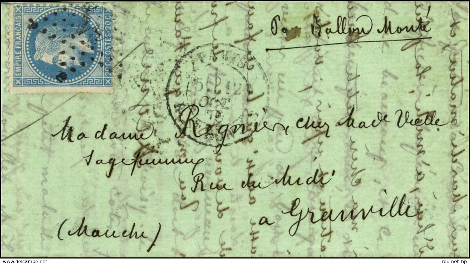 Etoile 11 / N° 29 (def) Càd PARIS / R. ST HONORE 12 OCT. 70 Sur Lettre En Papier Vert Pour Granville. Au Verso, Càd LAIG - War 1870