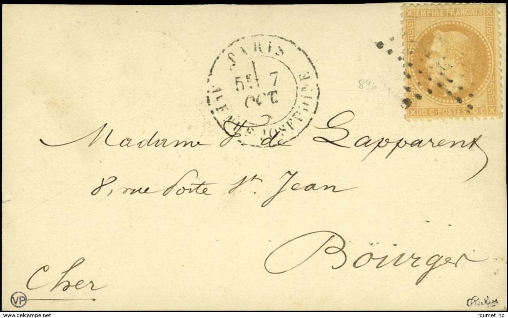 Etoile 34 / N° 28 Càd PARIS / AVENUE JOSEPHINE (rare) 7 OCT. 70 Sur Carte Pour Bourges. Au Verso, Càd D'arrivée 21 OCT.  - War 1870