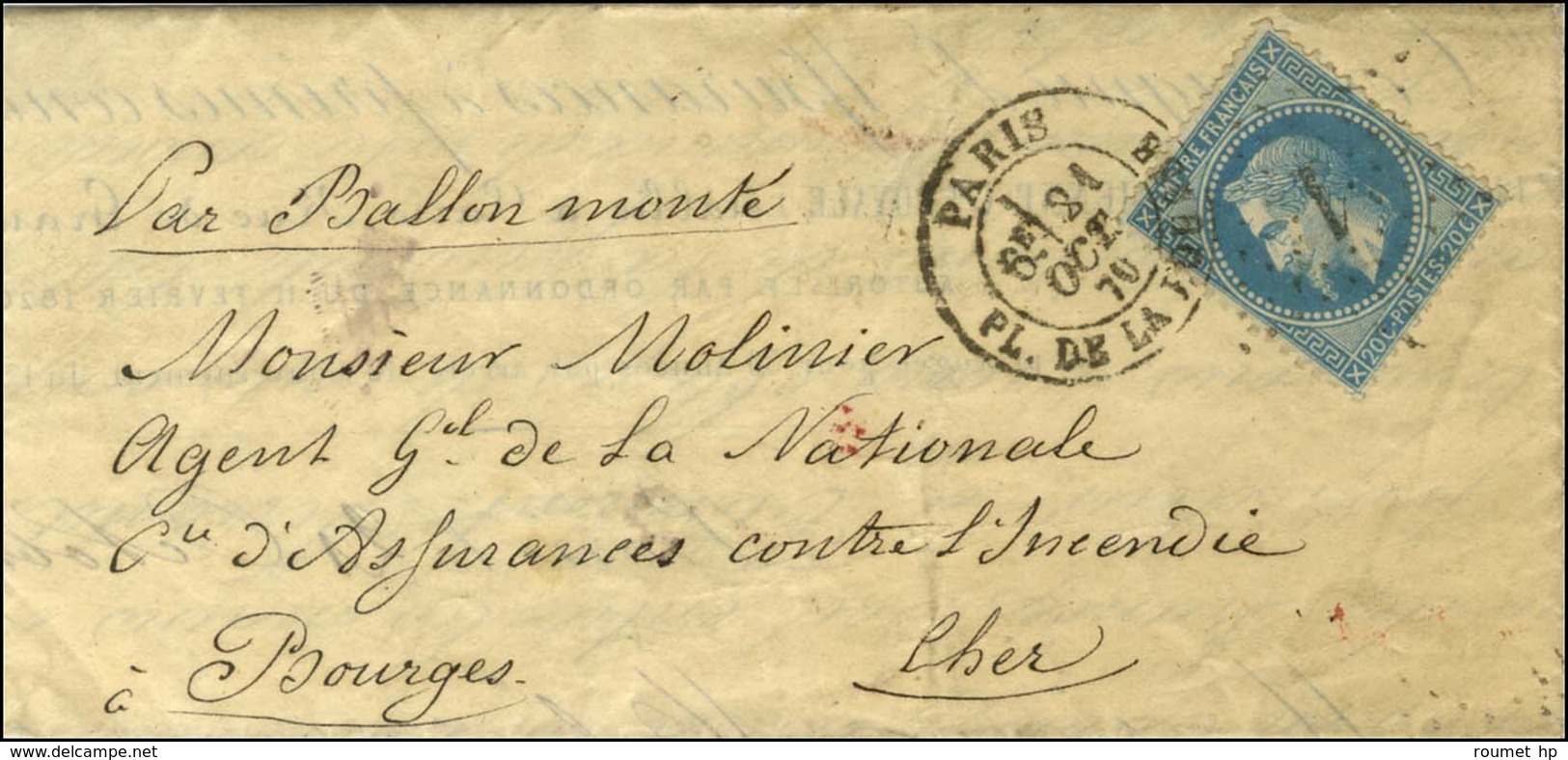 Etoile 1 / N° 29 Càd PARIS / PL. DE LA BOURSE 21 OCT. 70 Sur Circulaire Manuscrite '' La Nationale '' Adressée à Un Agen - Guerra Del 1870
