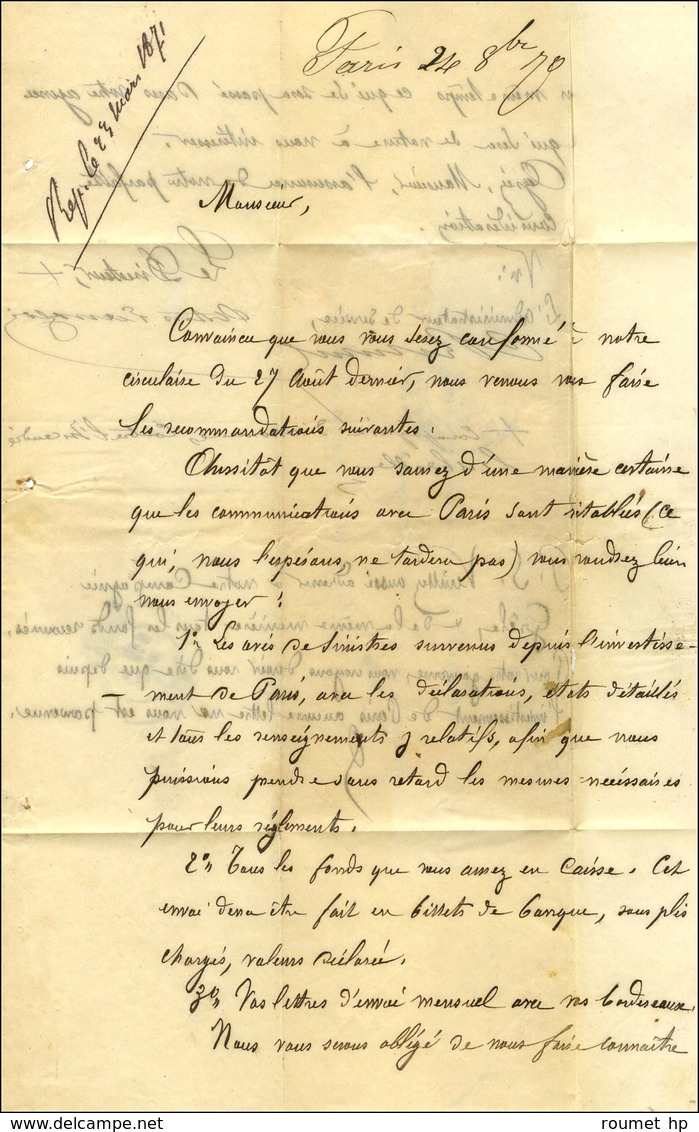 Etoile 4 / N° 29 Càd PARIS / RUE D'ENGHIEN 24 OCT. 70 Sur Circulaire Manuscrite De La Compagnie D'assurance L'Abeille (n - Guerra Del 1870