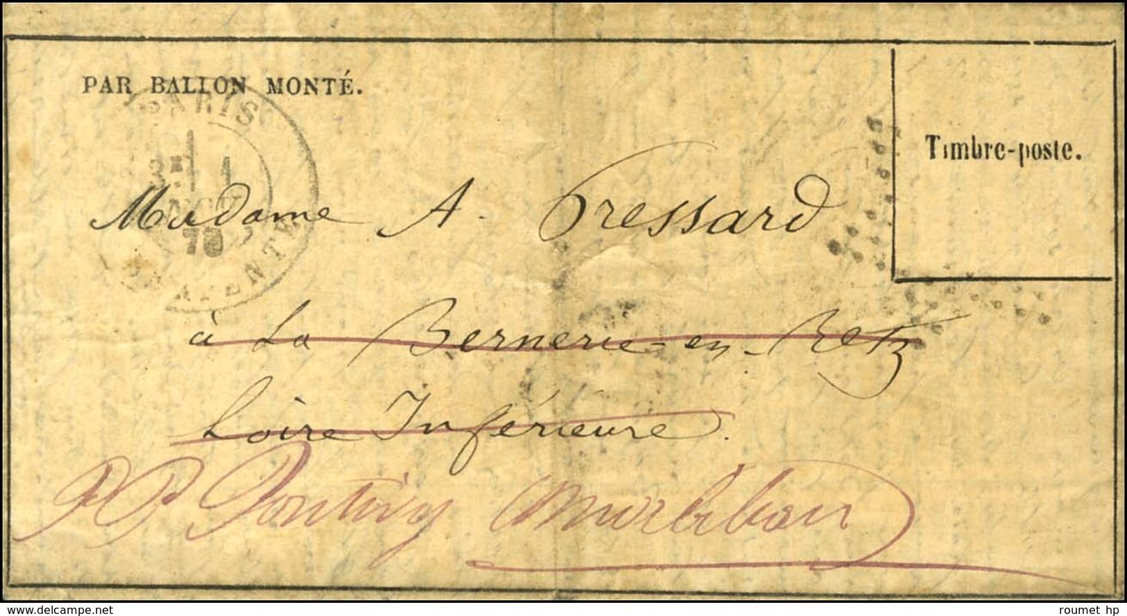 Etoile 25 (timbre Absent) Càd PARIS / R. SERPENTE 1 NOV. 70 Sur Gazette Des Absents N° 3 Pour La Bernerie. Au Verso, Càd - Oorlog 1870