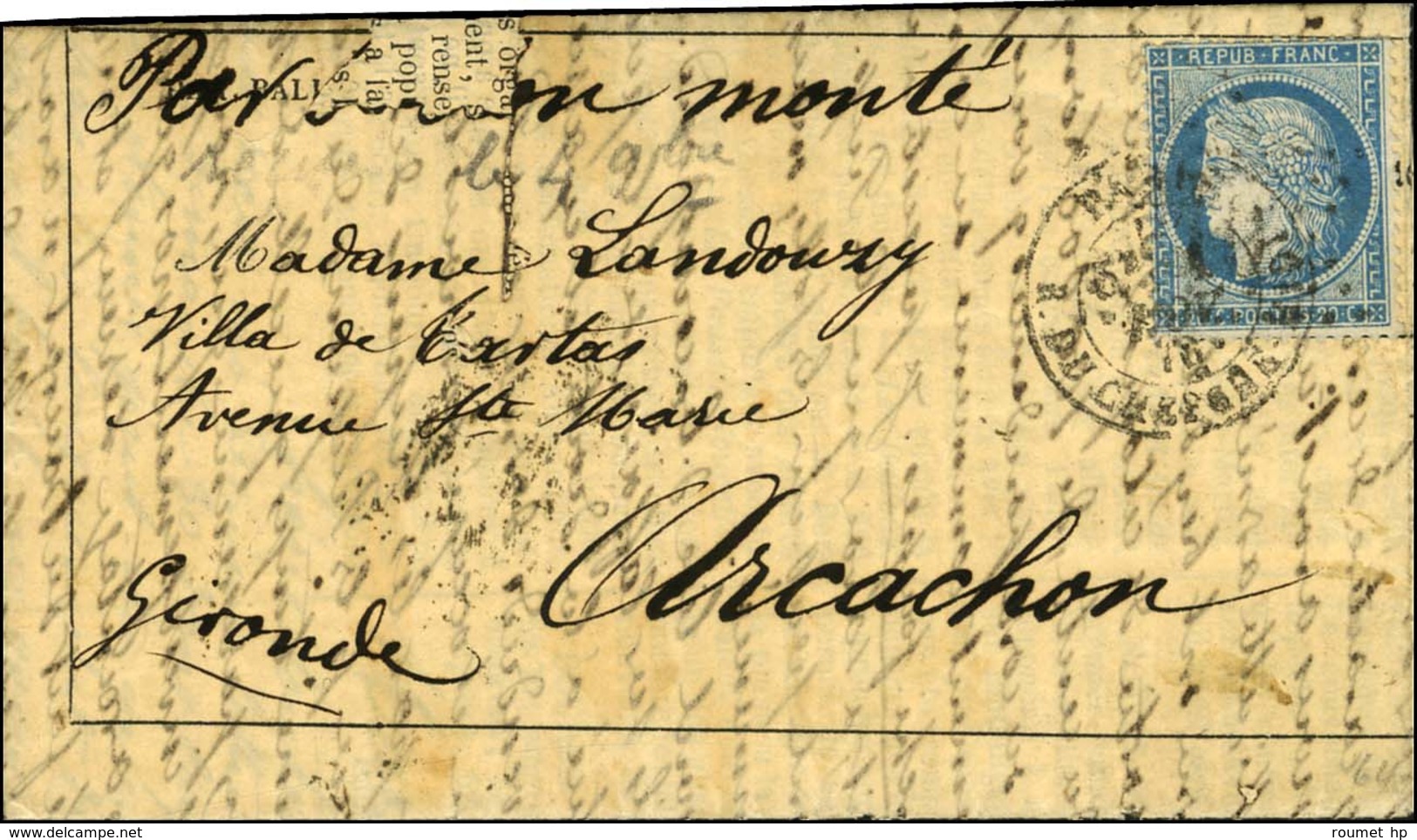 Etoile 10 / N° 37 Càd PARIS / R. DU CHERCHE MIDI 1 NOV. 70 Sur Gazette Des Absents N° 1 Pour Arcachon. Au Verso, Càd BOR - Guerra Del 1870